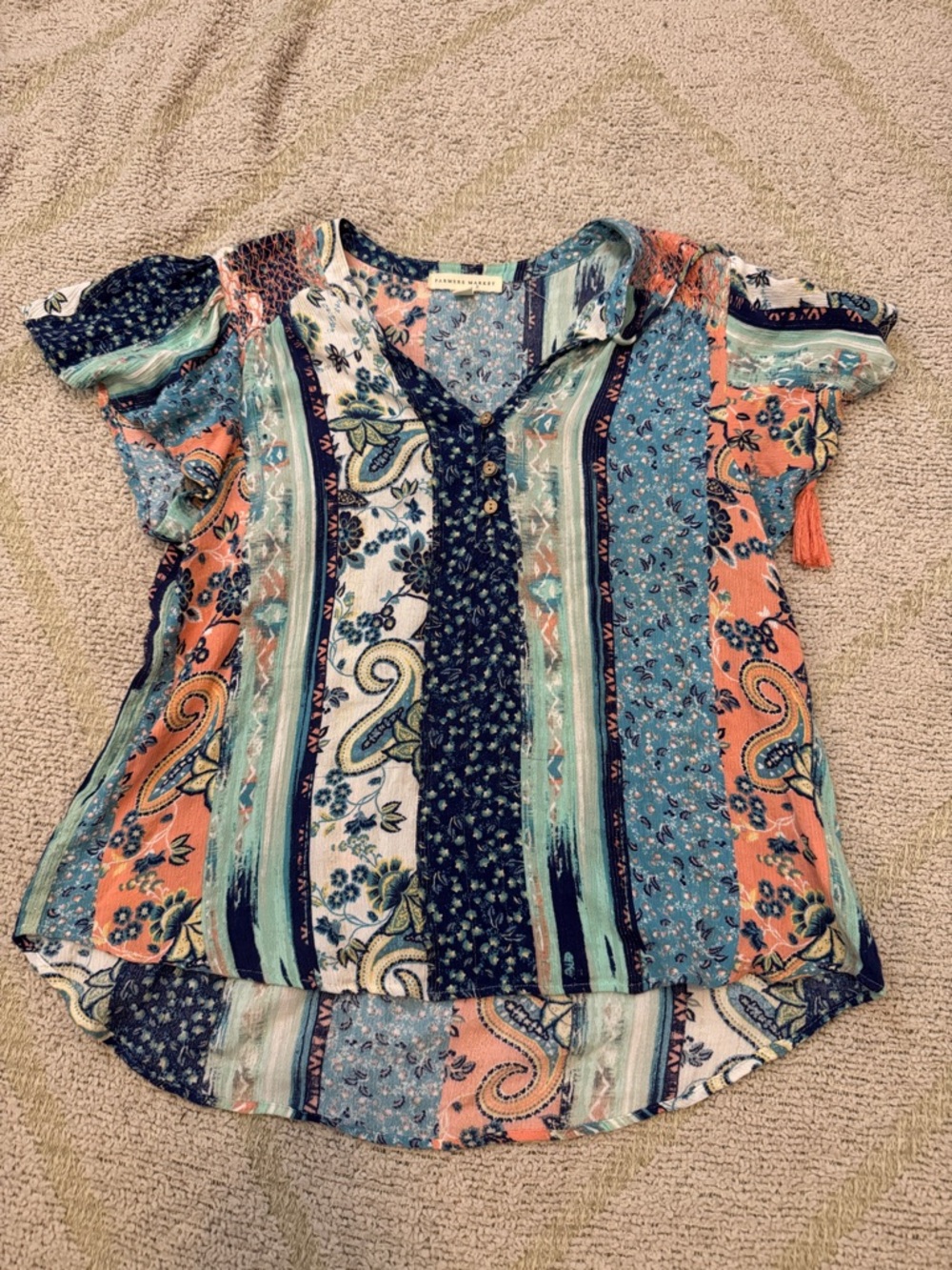 Boho Mixed Print Blouse Petite Large PL Flowy High Low Top